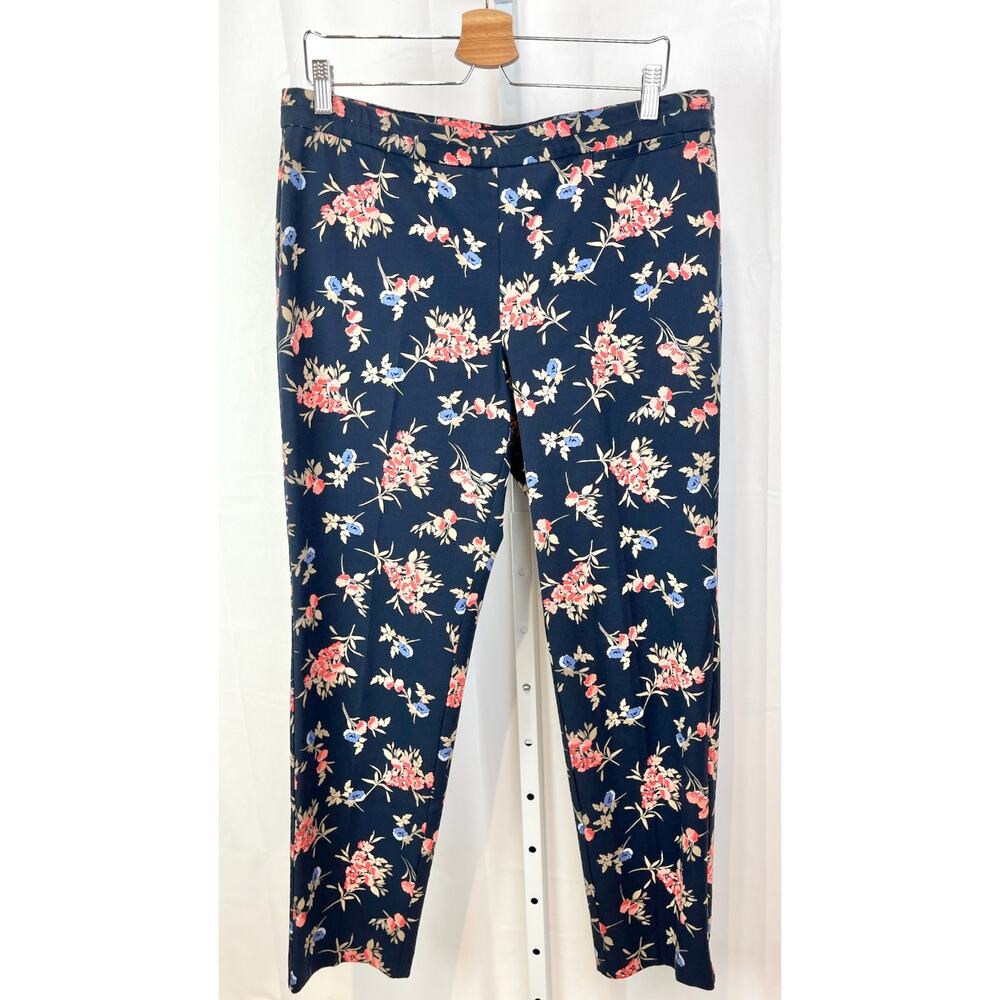 J. JILL Size 14 Floral Precison Stretch Slim Leg Pants Flat Front Side Zip Multi